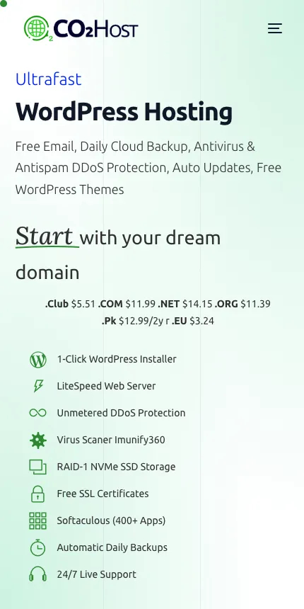 Co2Host website on mobile