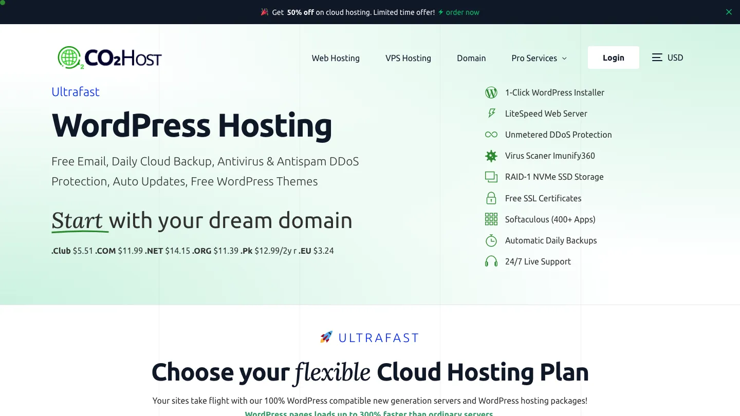 Co2Host website, desktop view