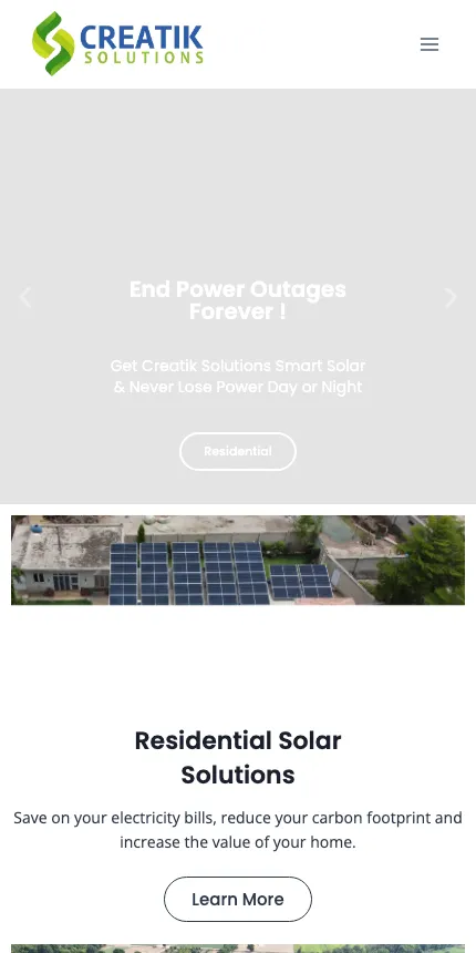 CreatikSolutions website on mobile