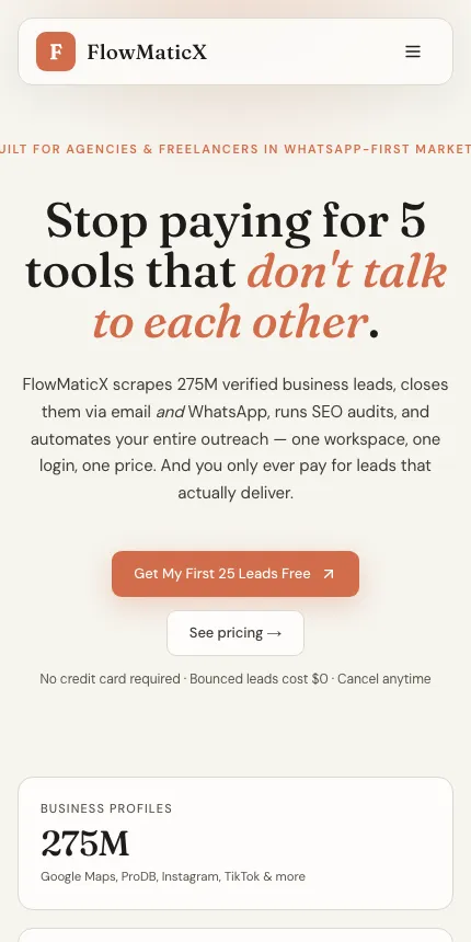 FlowMaticX website on mobile