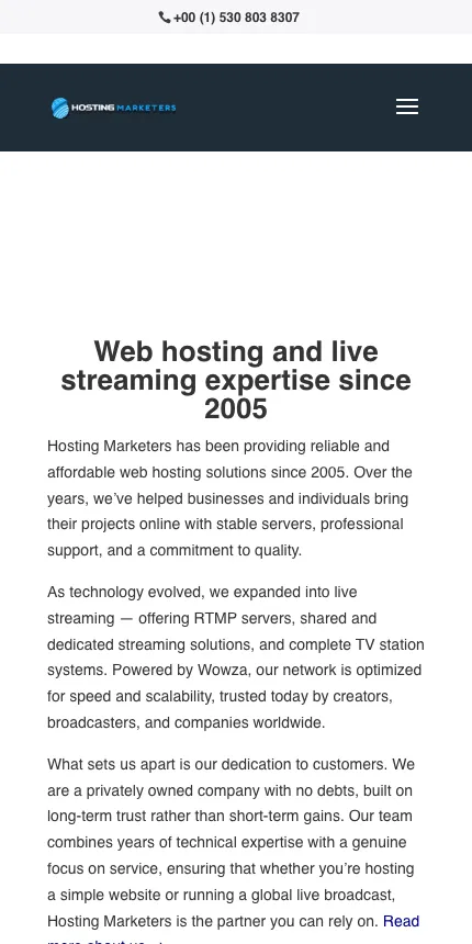 Hosting Marketers website on mobile