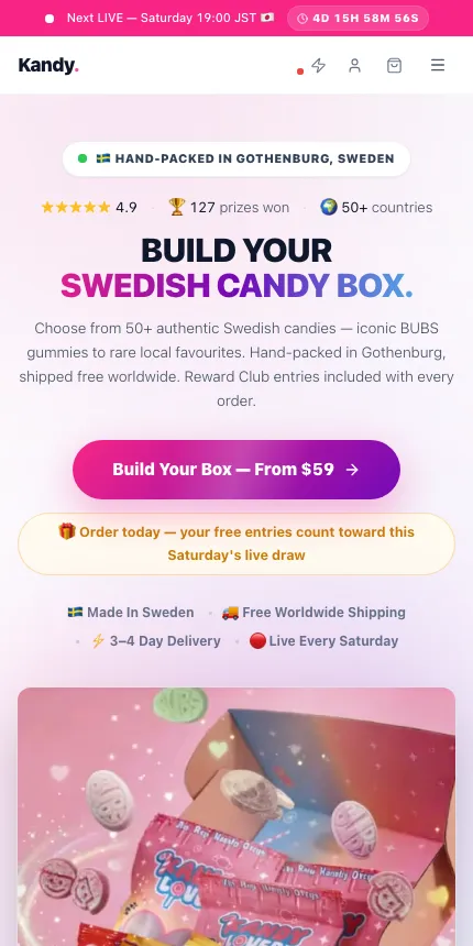 KandyLover website on mobile