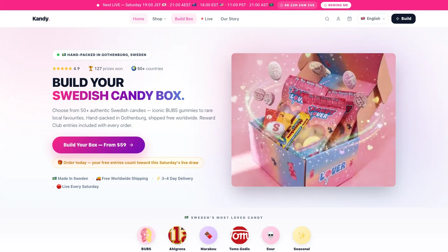 KandyLover website, desktop view