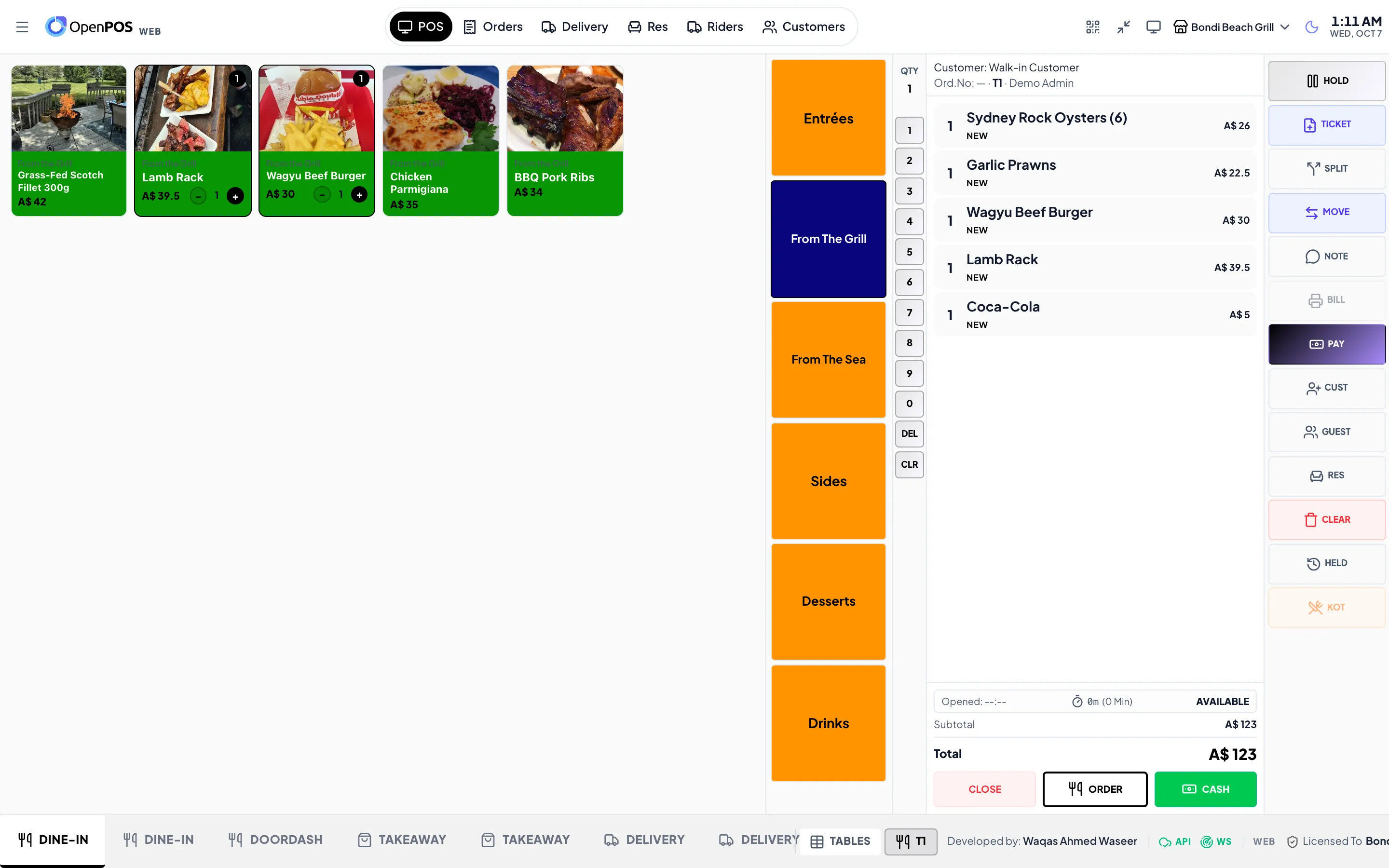 OpenPOS touch POS terminal with a dine-in order