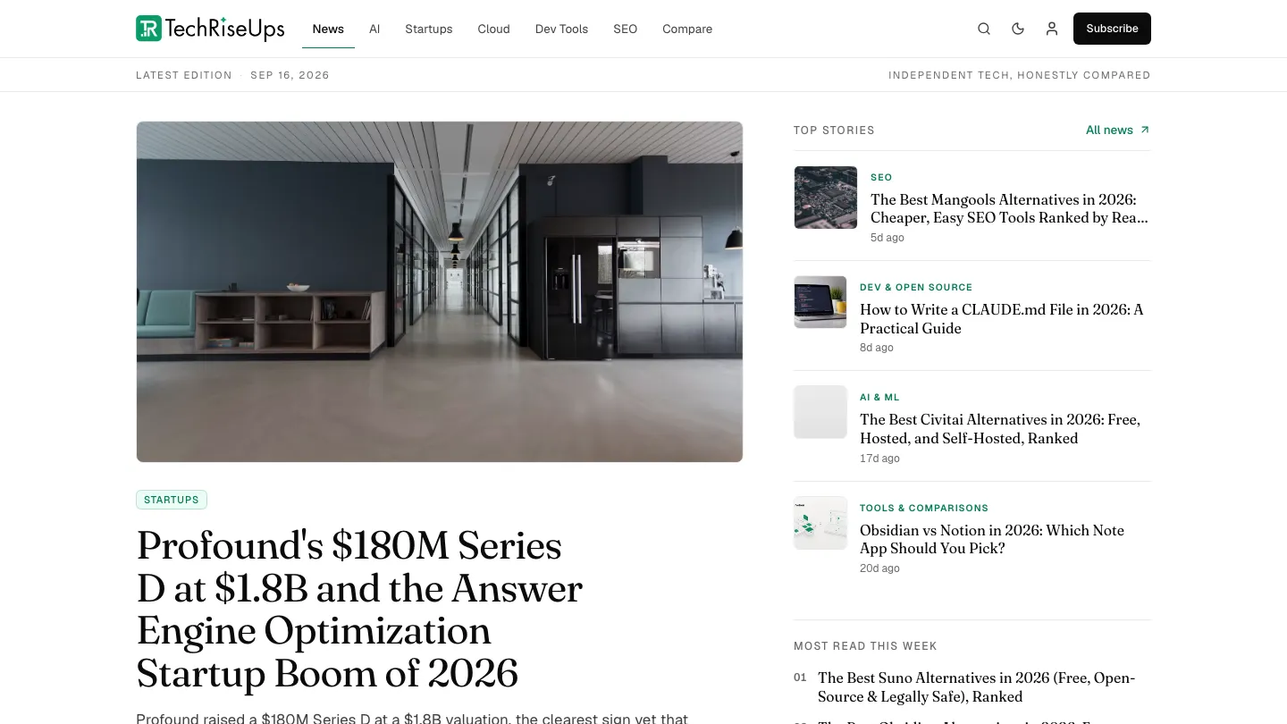 TechRiseUps website, desktop view