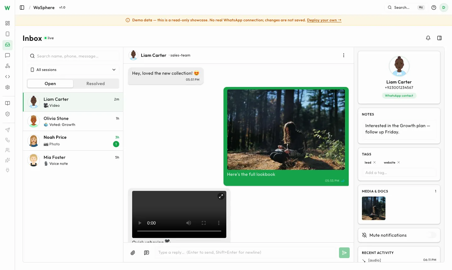 WaSphere inbox dashboard
